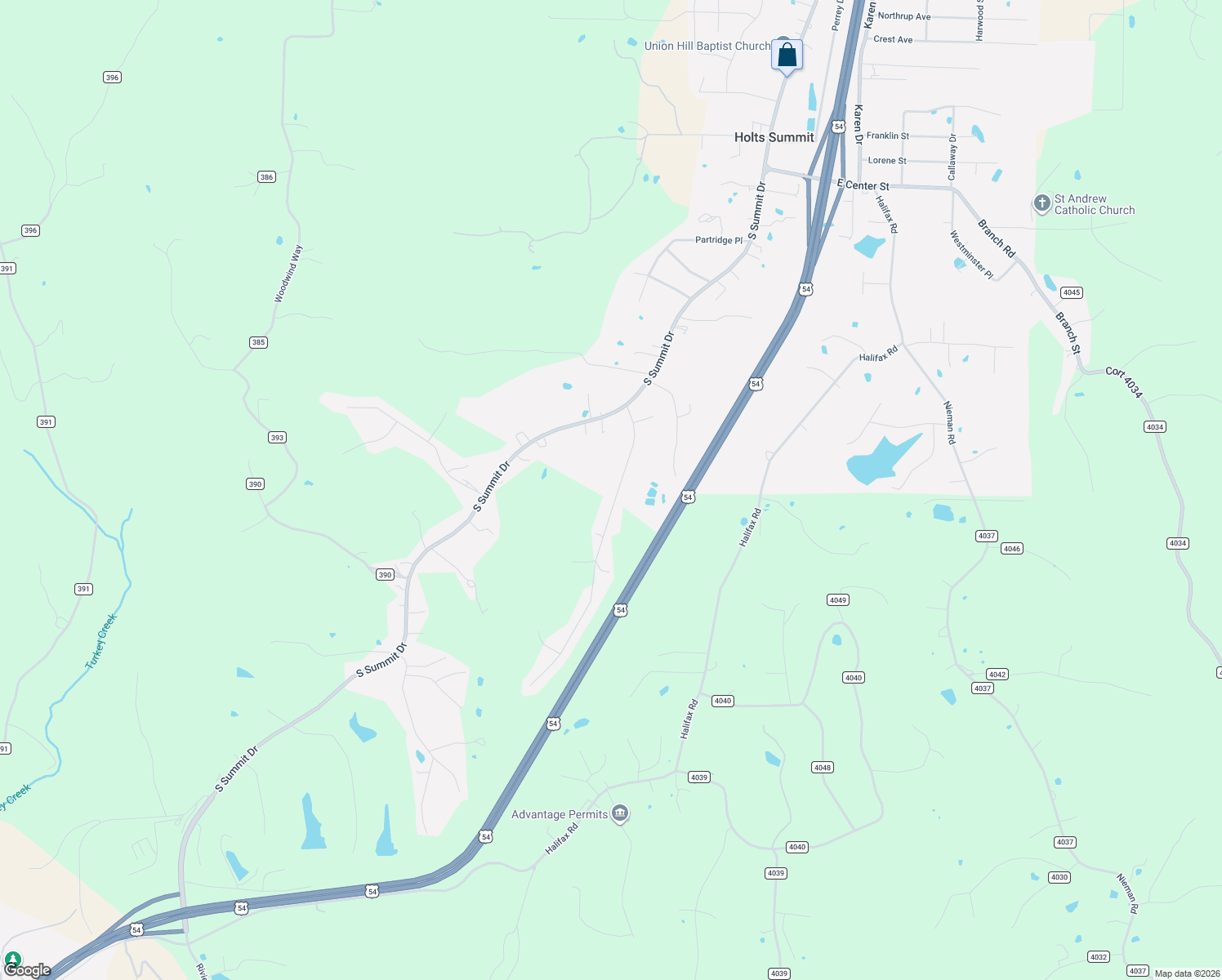 map of restaurants, bars, coffee shops, grocery stores, and more near 1002 Choctaw Ridge Drive in Holts Summit