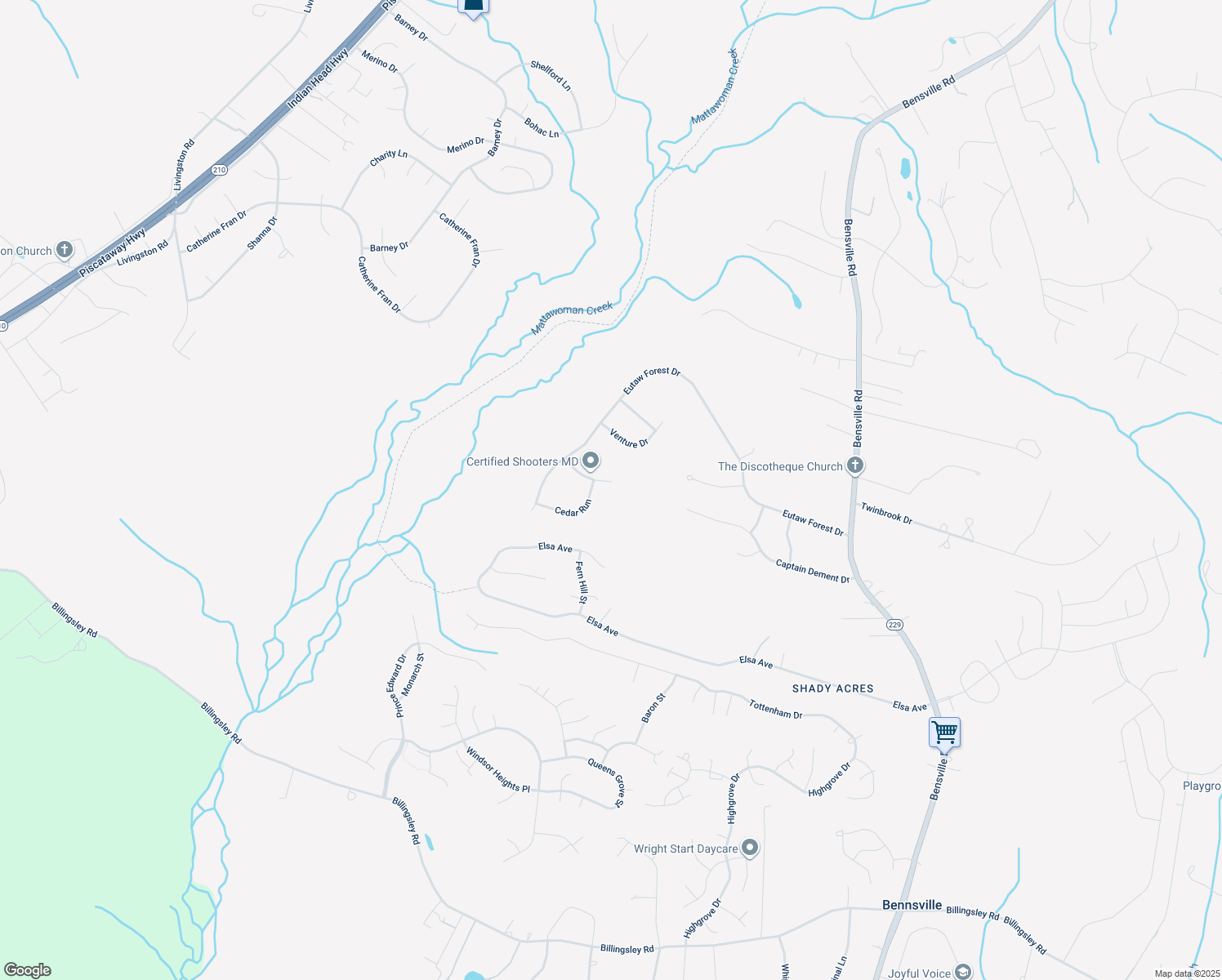 map of restaurants, bars, coffee shops, grocery stores, and more near 8208 7 Pines Lane in Waldorf