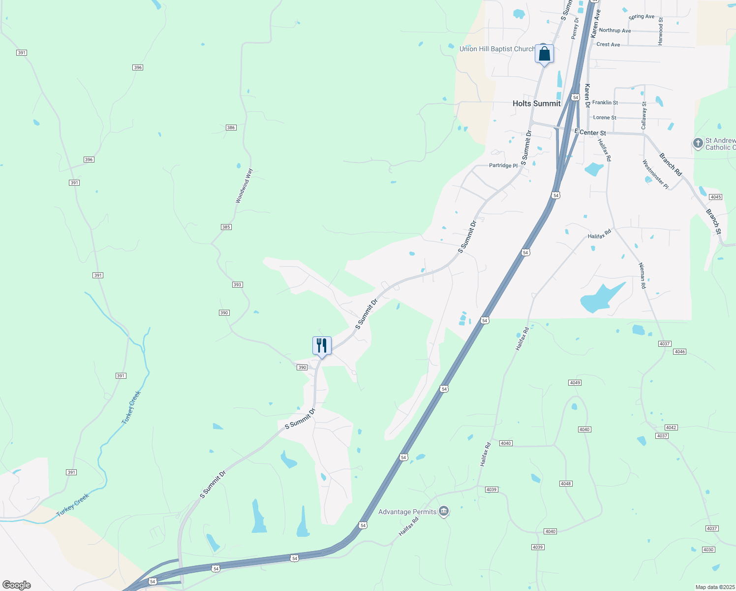 map of restaurants, bars, coffee shops, grocery stores, and more near 1142 South Summit Drive in Holts Summit