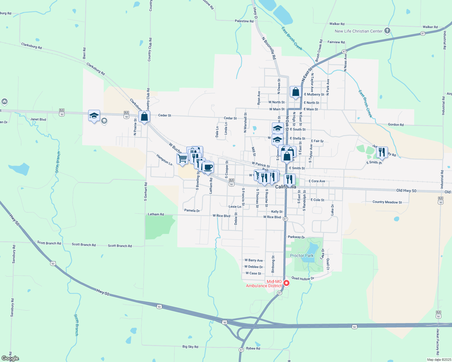 map of restaurants, bars, coffee shops, grocery stores, and more near 701 W Buchanan St in California