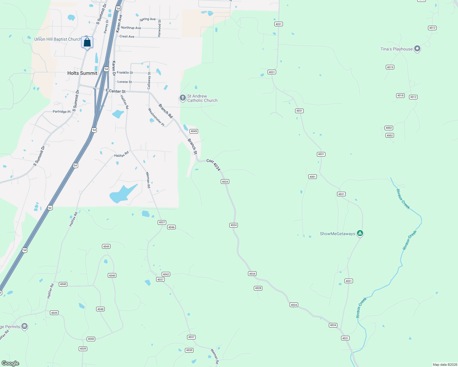 map of restaurants, bars, coffee shops, grocery stores, and more near County Road 4034 in Holts Summit