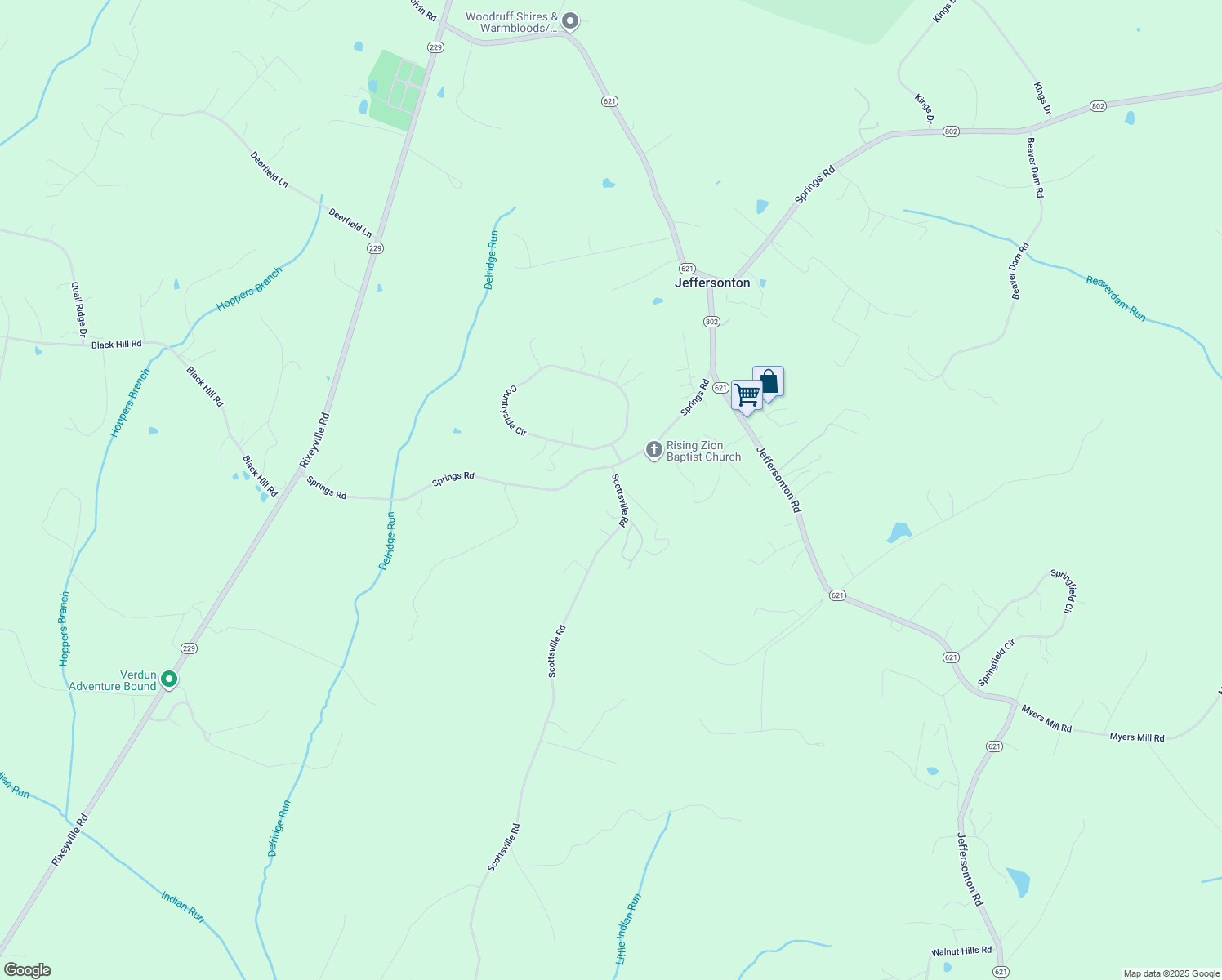 map of restaurants, bars, coffee shops, grocery stores, and more near 5254 Scottsville Road in Jeffersonton