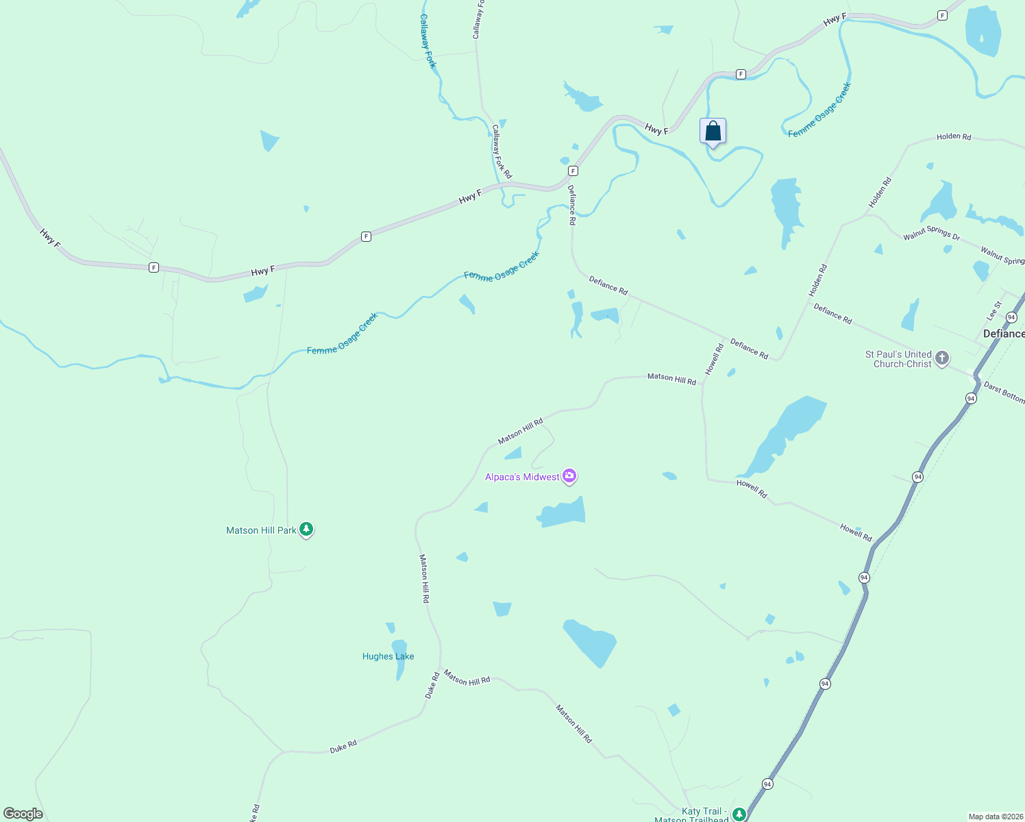map of restaurants, bars, coffee shops, grocery stores, and more near 800 Matson Hill Road in St. Charles County