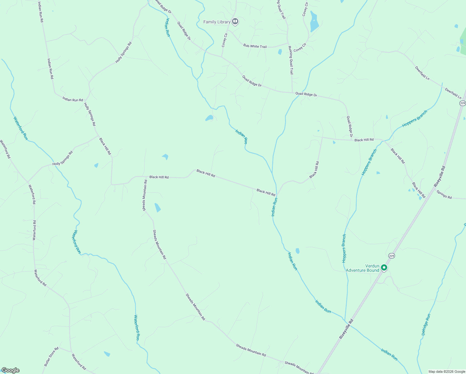 map of restaurants, bars, coffee shops, grocery stores, and more near 15366 Black Hill Road in Rixeyville