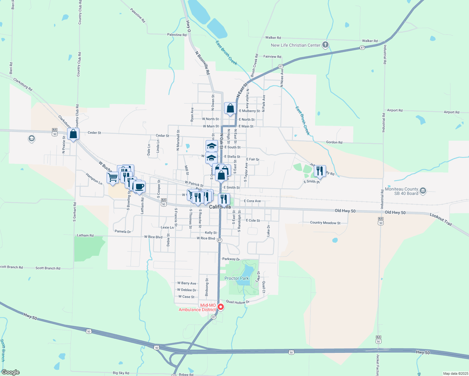 map of restaurants, bars, coffee shops, grocery stores, and more near 299 East Smith Street in California