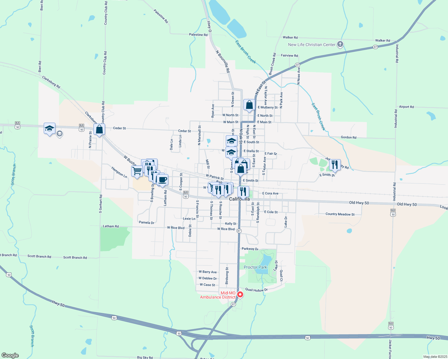 map of restaurants, bars, coffee shops, grocery stores, and more near 298 West Patrick Street in California