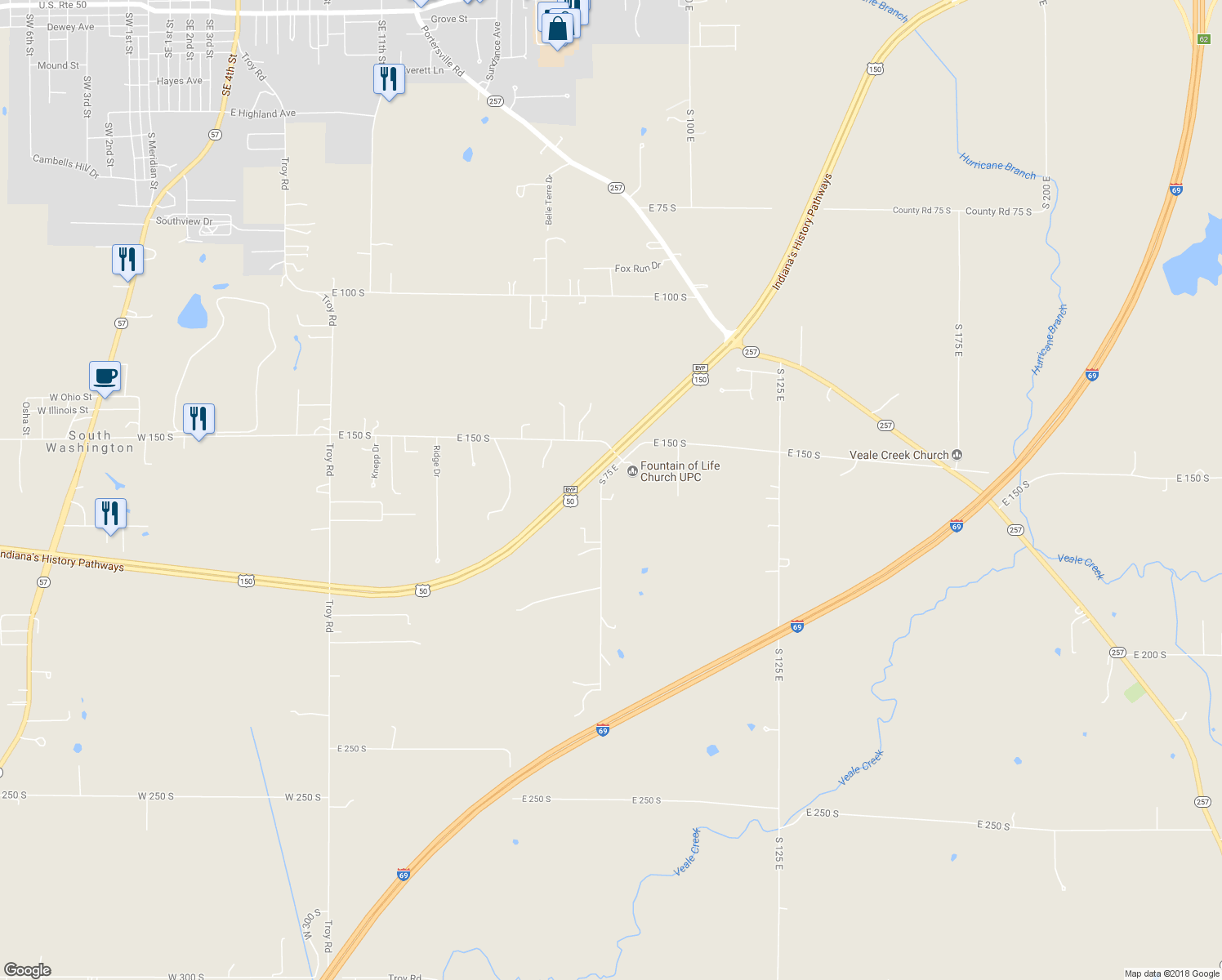 map of restaurants, bars, coffee shops, grocery stores, and more near 1670 S 75 E in Washington