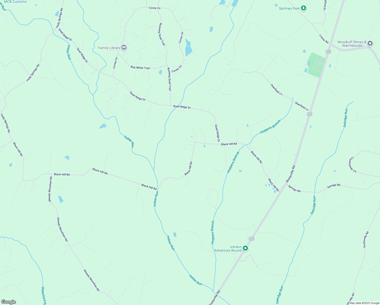 map of restaurants, bars, coffee shops, grocery stores, and more near 16297 Black Hill Road in Rixeyville