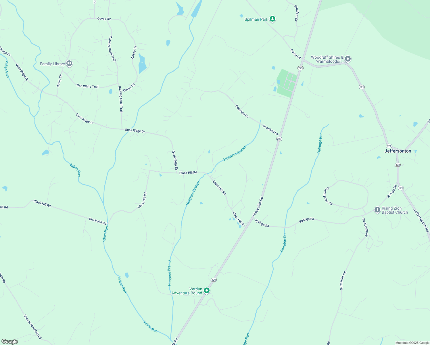map of restaurants, bars, coffee shops, grocery stores, and more near La Finca Hill Lane in Rixeyville
