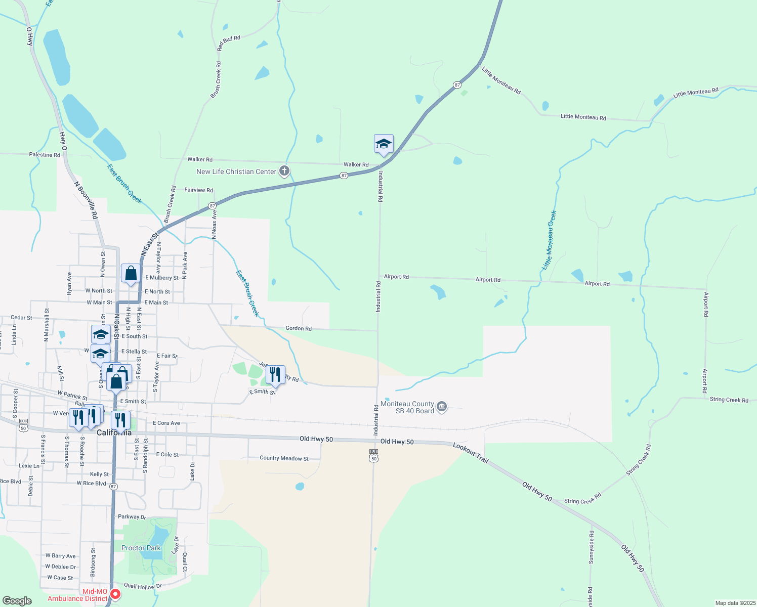 map of restaurants, bars, coffee shops, grocery stores, and more near Industrial Road in California