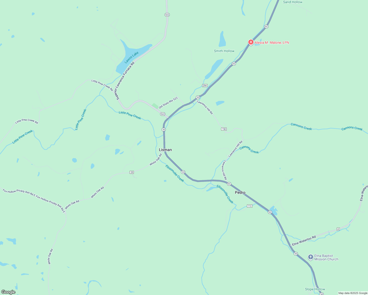 map of restaurants, bars, coffee shops, grocery stores, and more near 153 Pvt Dr 9262 St Rt 93 in Pedro