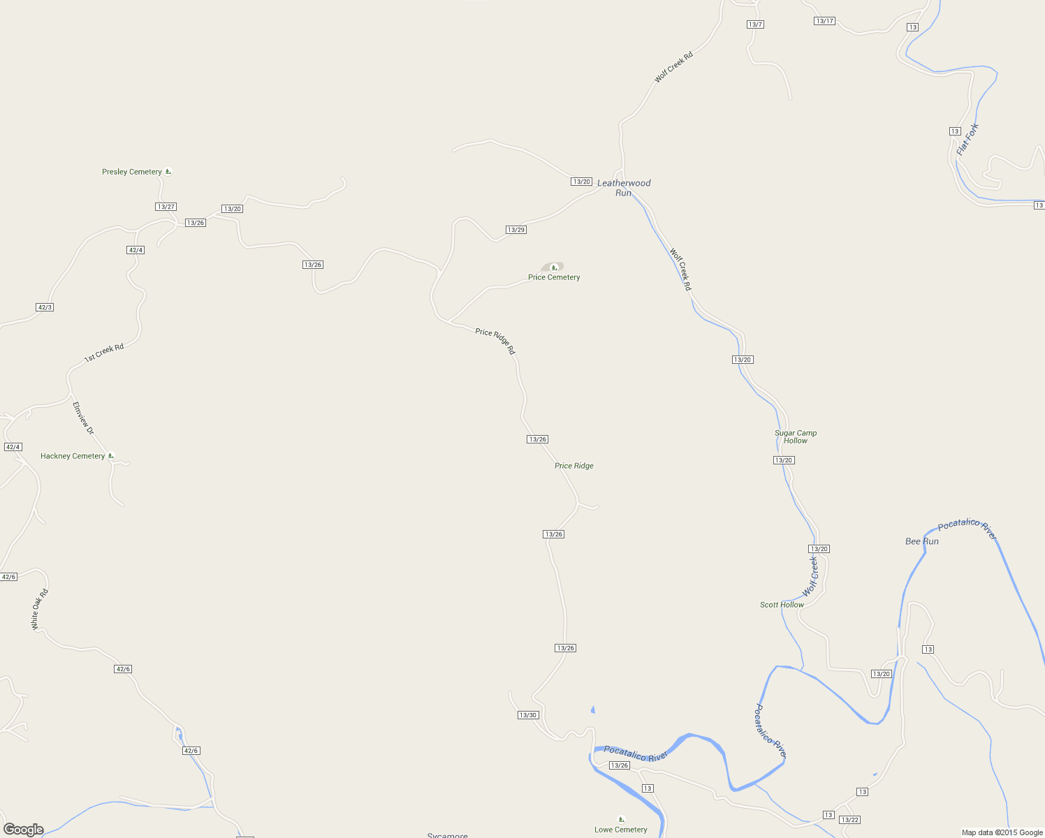 map of restaurants, bars, coffee shops, grocery stores, and more near Price Ridge Road in Gandeeville