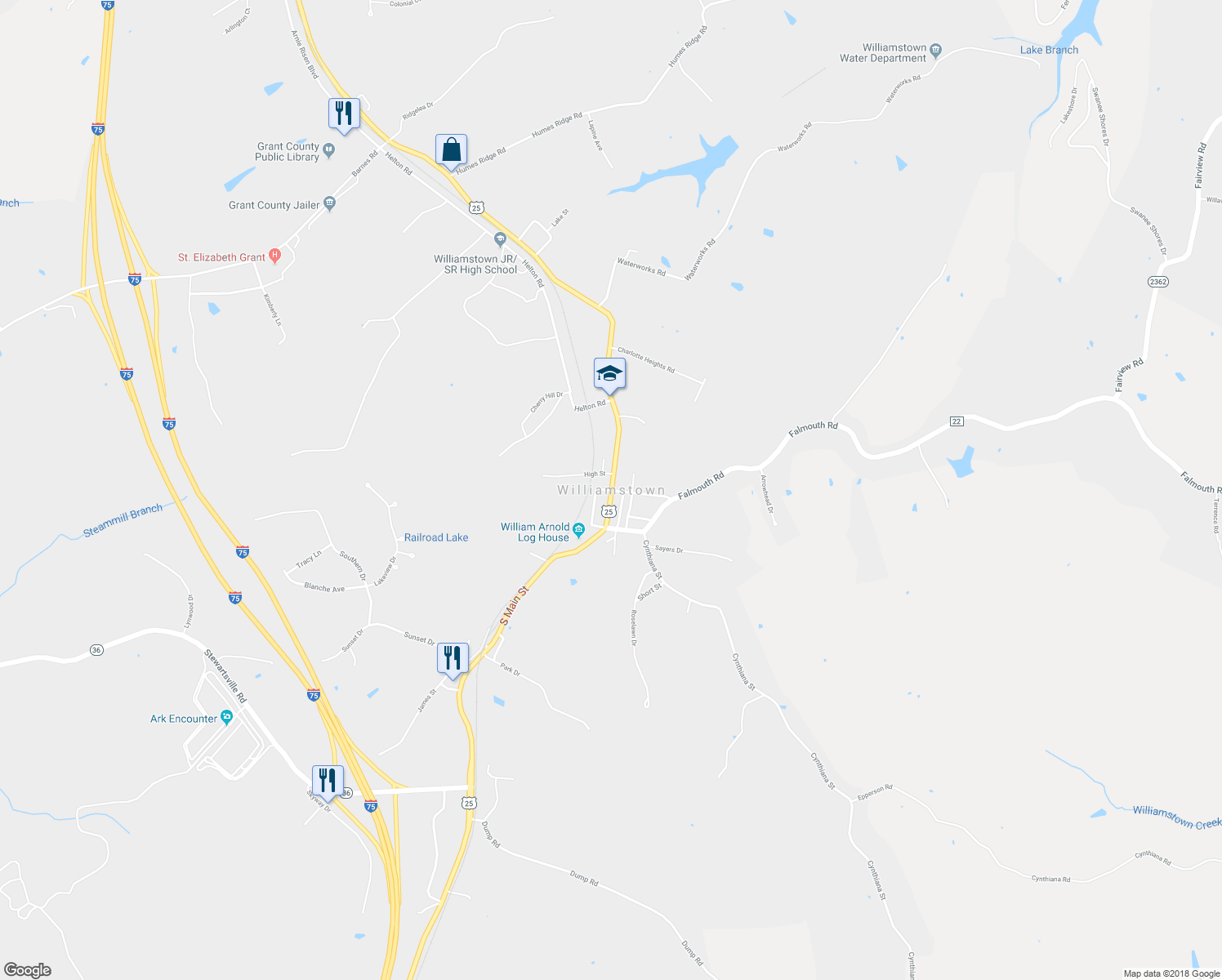 map of restaurants, bars, coffee shops, grocery stores, and more near High Street in Williamstown