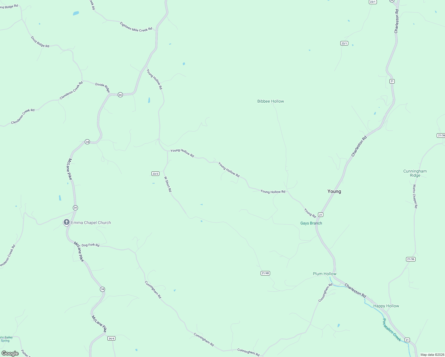 map of restaurants, bars, coffee shops, grocery stores, and more near 867 Young Road in Kenna