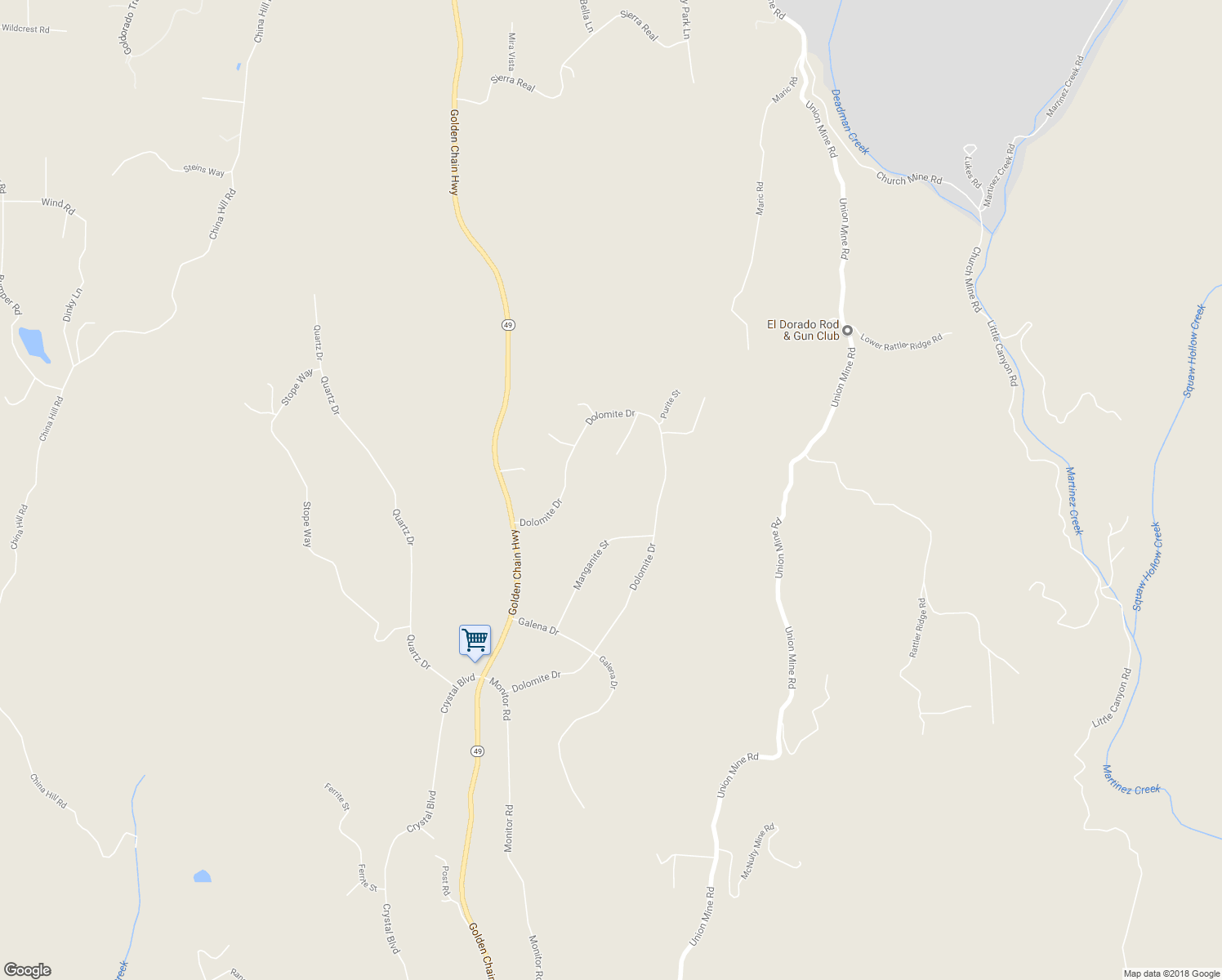 map of restaurants, bars, coffee shops, grocery stores, and more near 5768 Dolomite Drive in El Dorado County