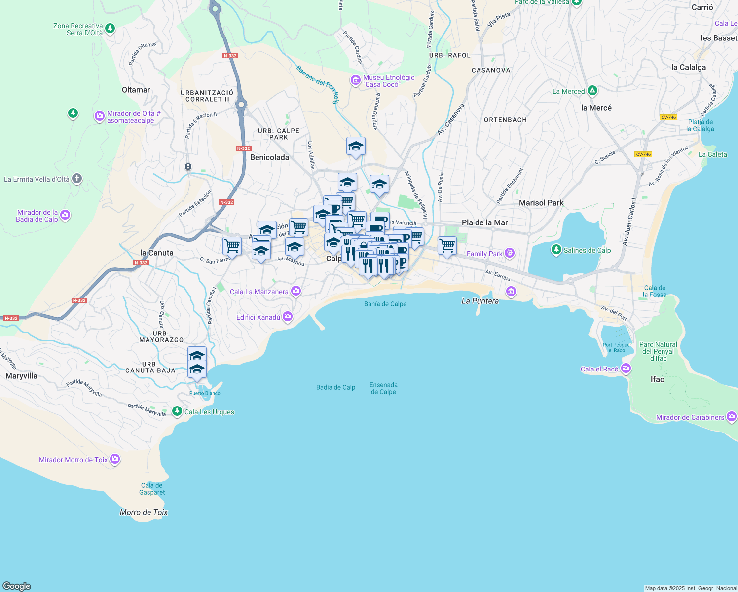 map of restaurants, bars, coffee shops, grocery stores, and more near 1D Carrer Cro D Pedro Pastor Pas in Calp
