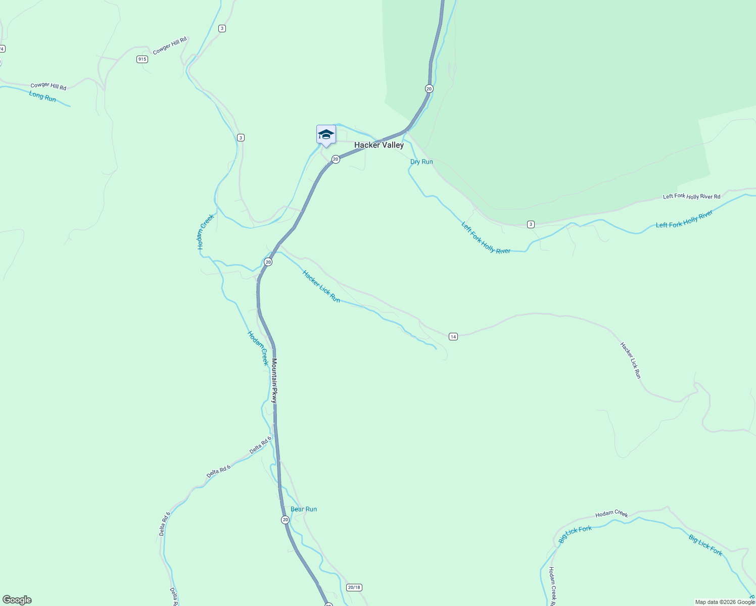 map of restaurants, bars, coffee shops, grocery stores, and more near 236 Hacker Lick Run in Hacker Valley