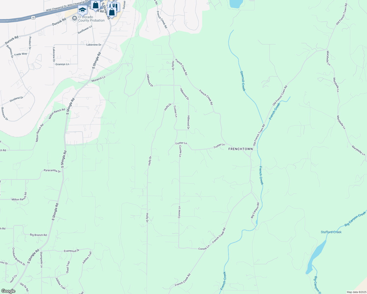 map of restaurants, bars, coffee shops, grocery stores, and more near 5840 Connie Lane in Shingle Springs