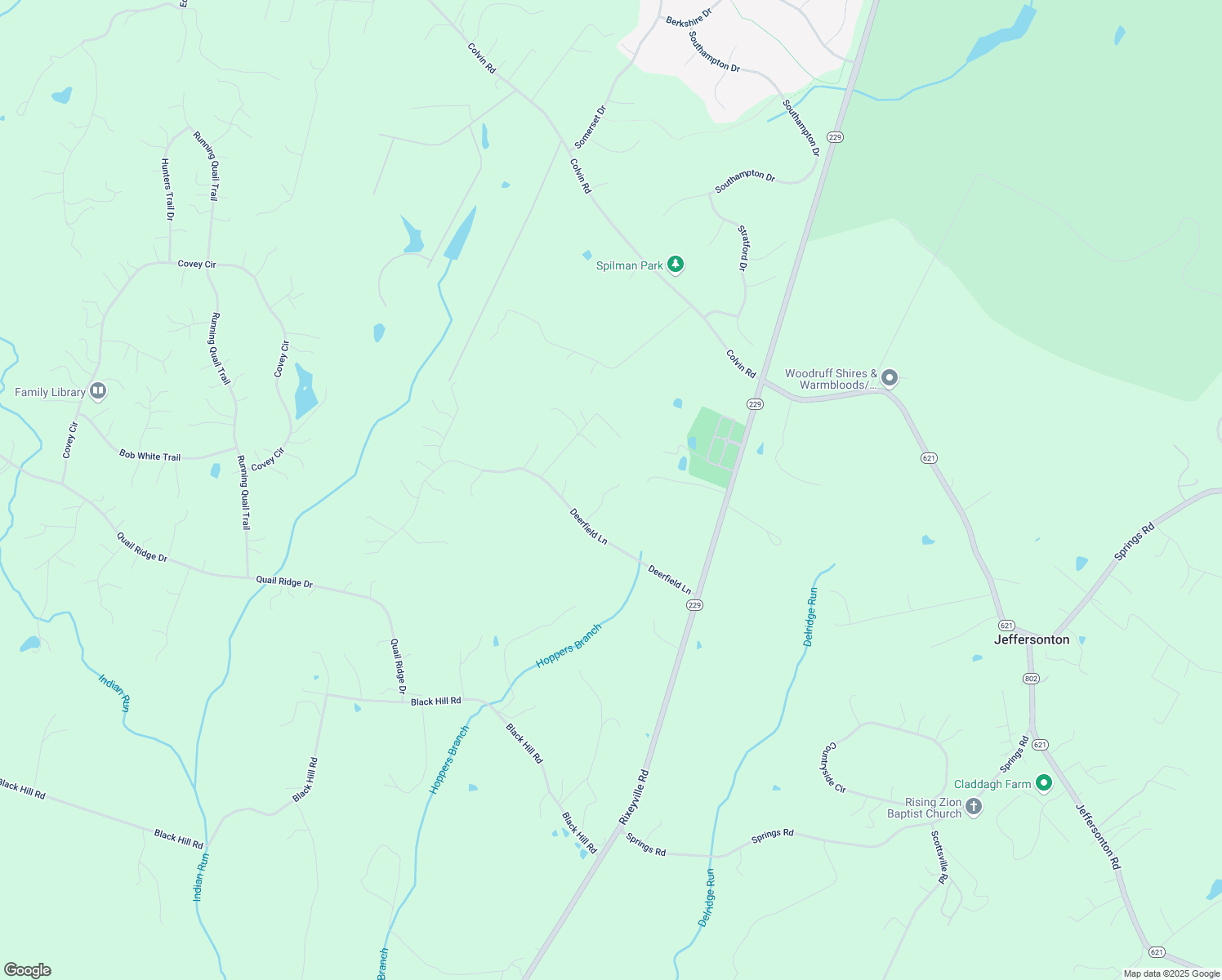 map of restaurants, bars, coffee shops, grocery stores, and more near 17113 Deerfield Lane in Jeffersonton