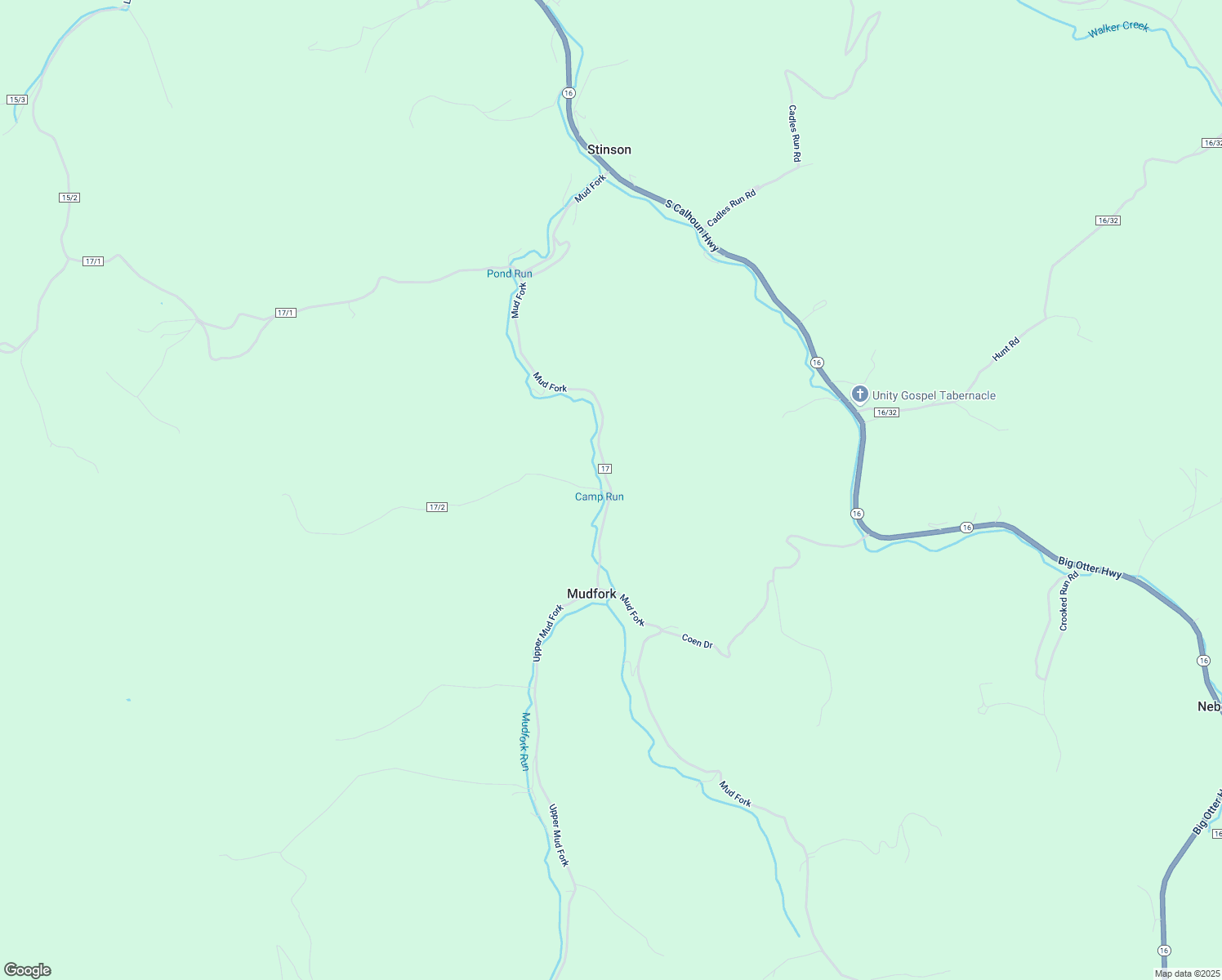 map of restaurants, bars, coffee shops, grocery stores, and more near Mud Fork in Calhoun County