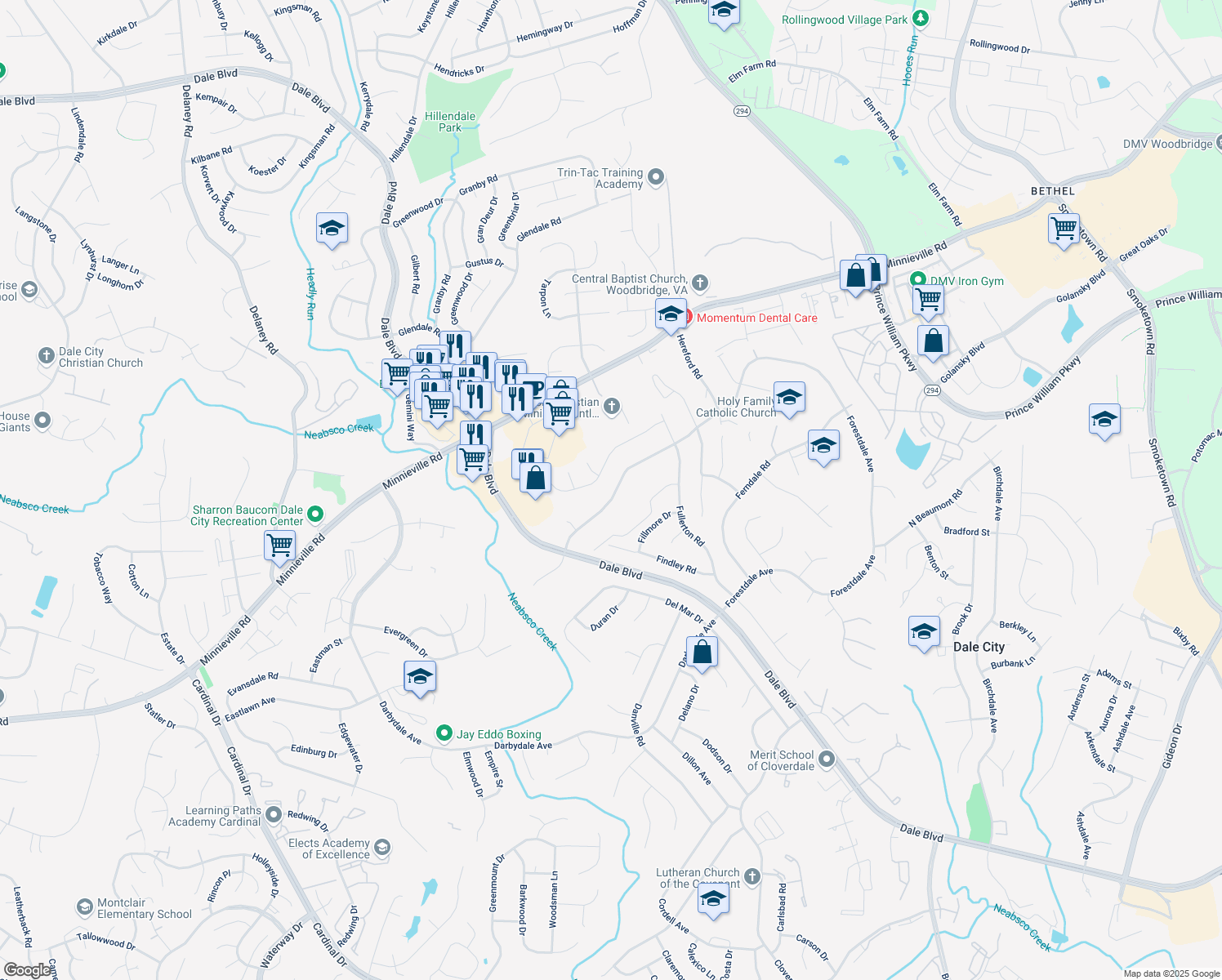 map of restaurants, bars, coffee shops, grocery stores, and more near 3932 Forestdale Avenue in Woodbridge