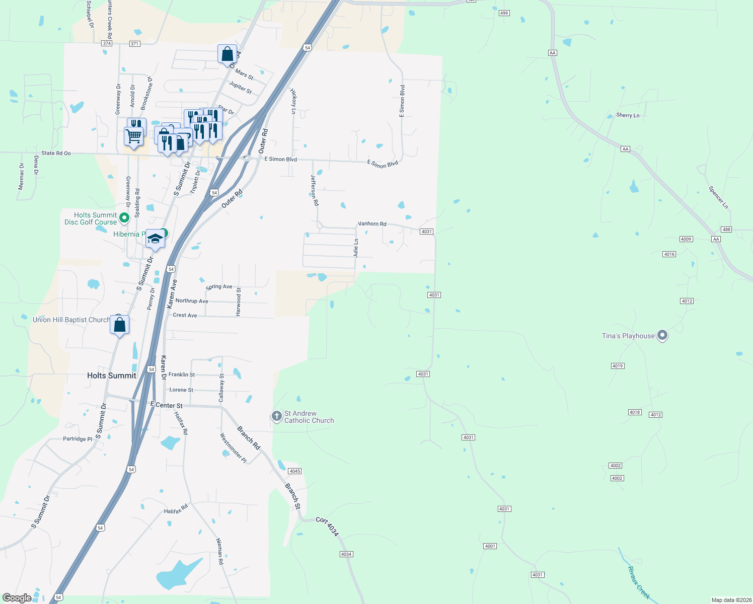 map of restaurants, bars, coffee shops, grocery stores, and more near 2518 Hidden Valley Drive in Holts Summit