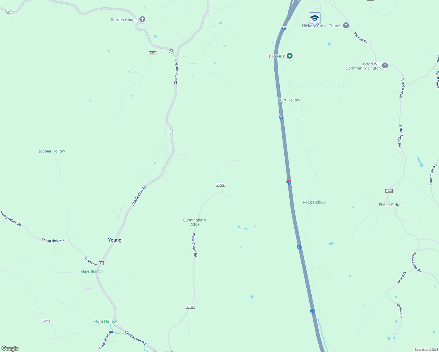 map of restaurants, bars, coffee shops, grocery stores, and more near 104 Boggess Road in Kenna