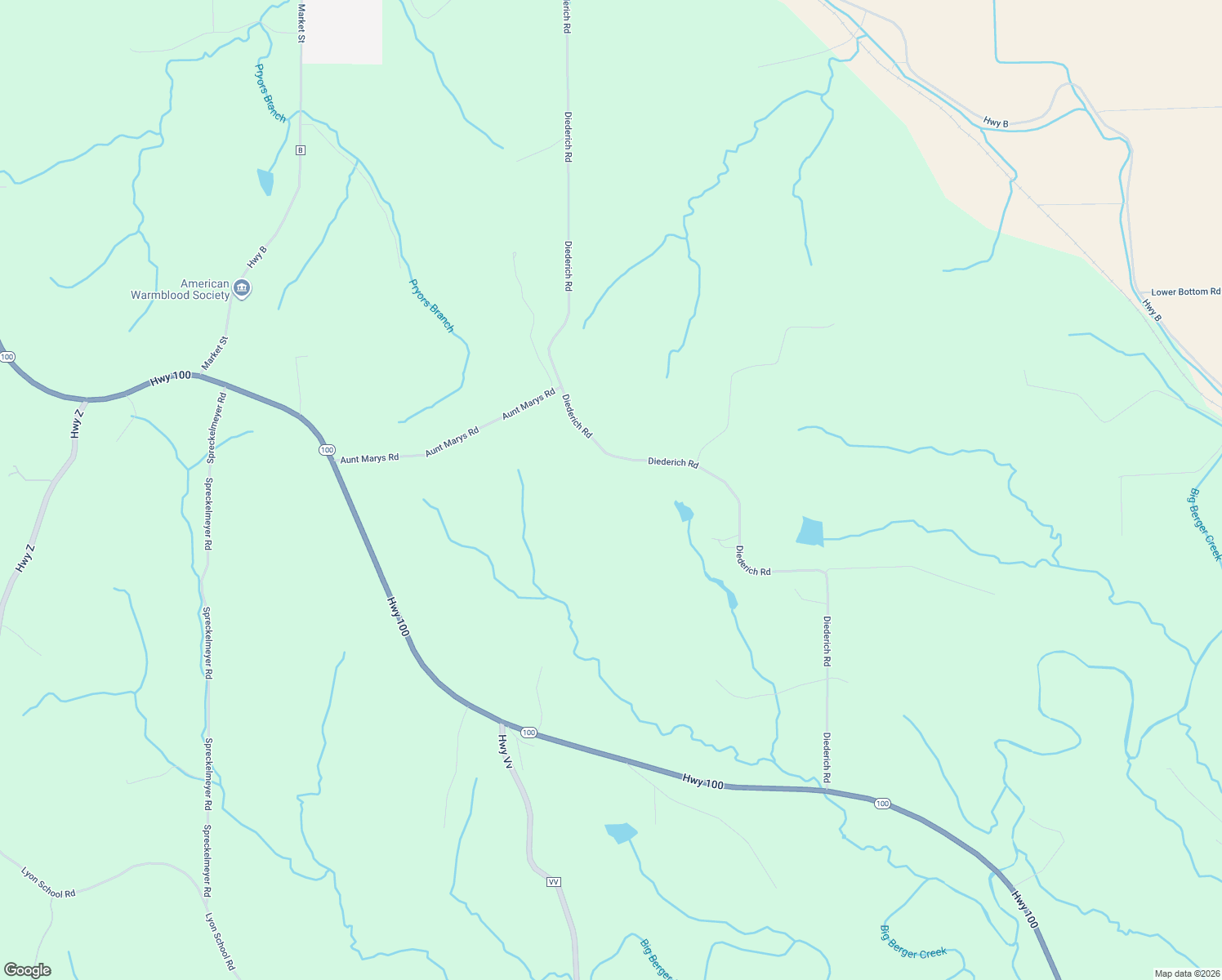 map of restaurants, bars, coffee shops, grocery stores, and more near 2630 Diederich Road in Berger