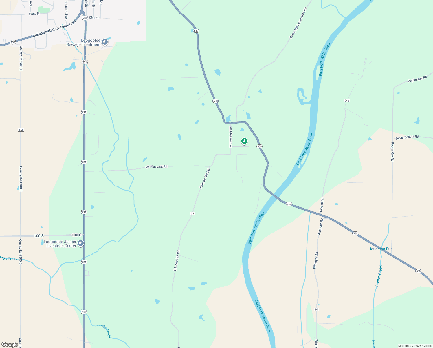 map of restaurants, bars, coffee shops, grocery stores, and more near 1474 Mount Pleasant Road in Loogootee