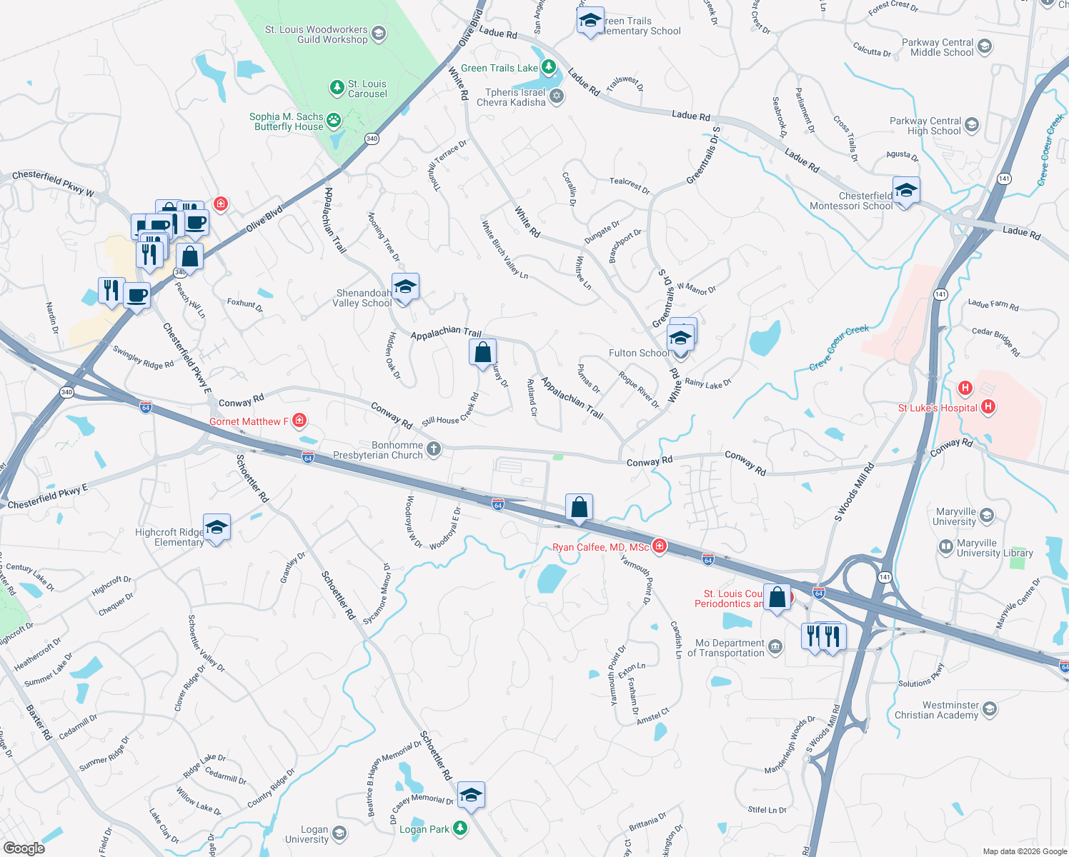 map of restaurants, bars, coffee shops, grocery stores, and more near 14866 Rutland Cir in Chesterfield