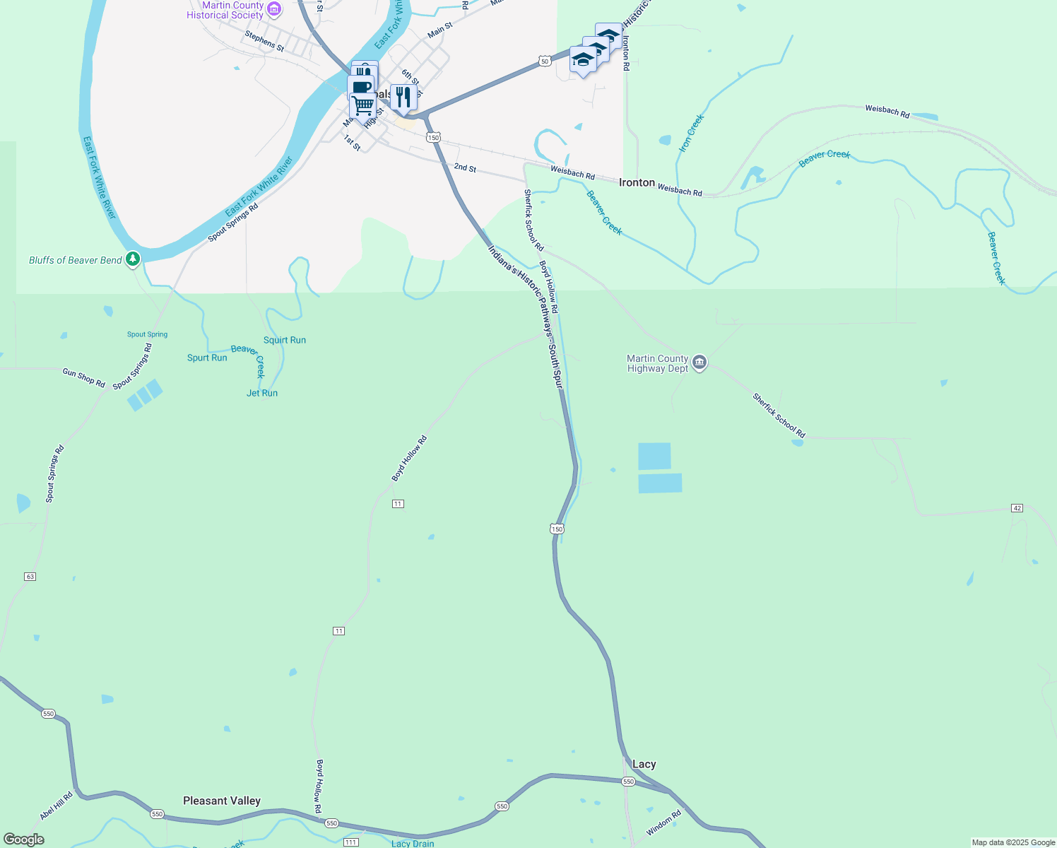 map of restaurants, bars, coffee shops, grocery stores, and more near in Shoals
