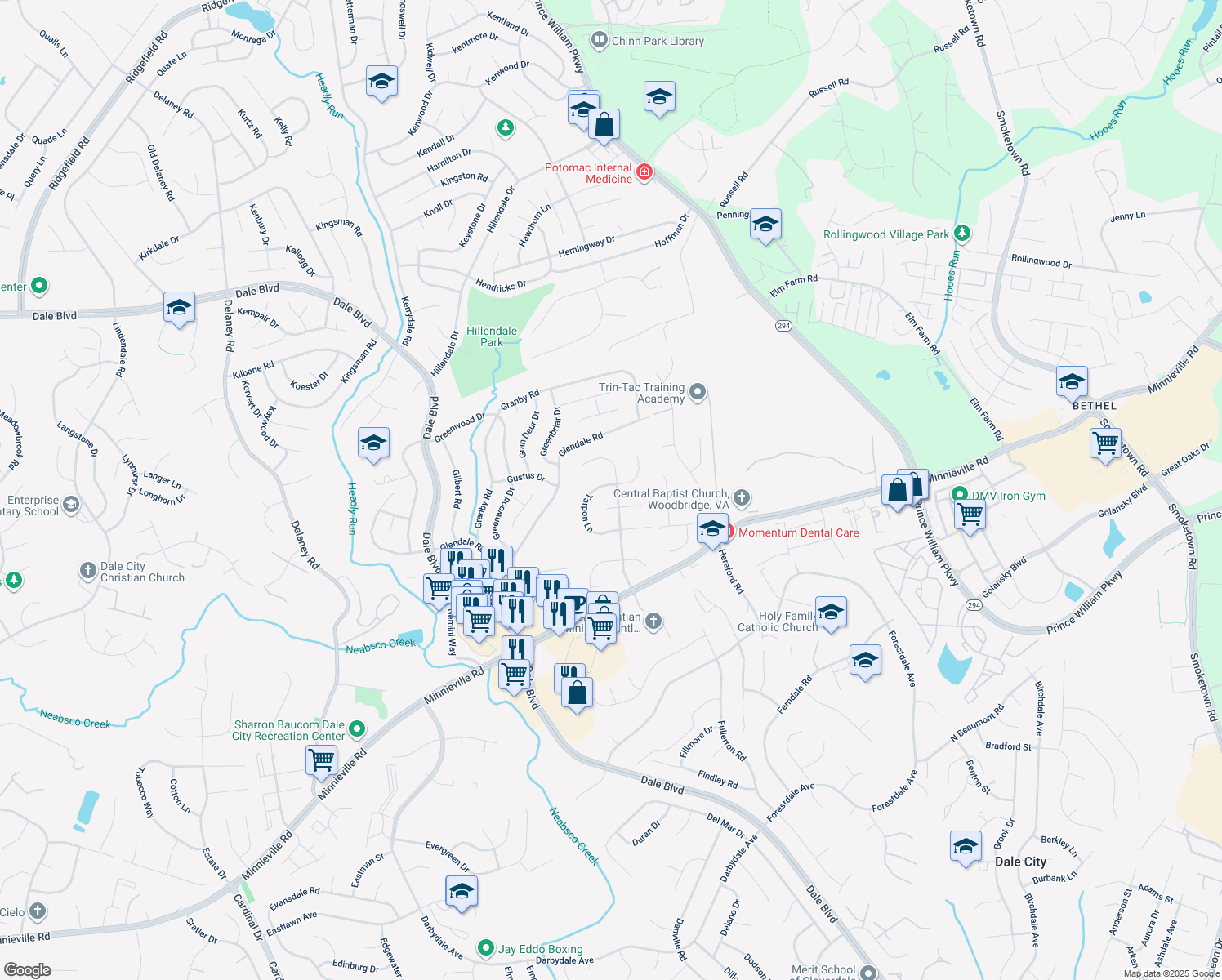 map of restaurants, bars, coffee shops, grocery stores, and more near 4078 Tarpon Lane in Woodbridge