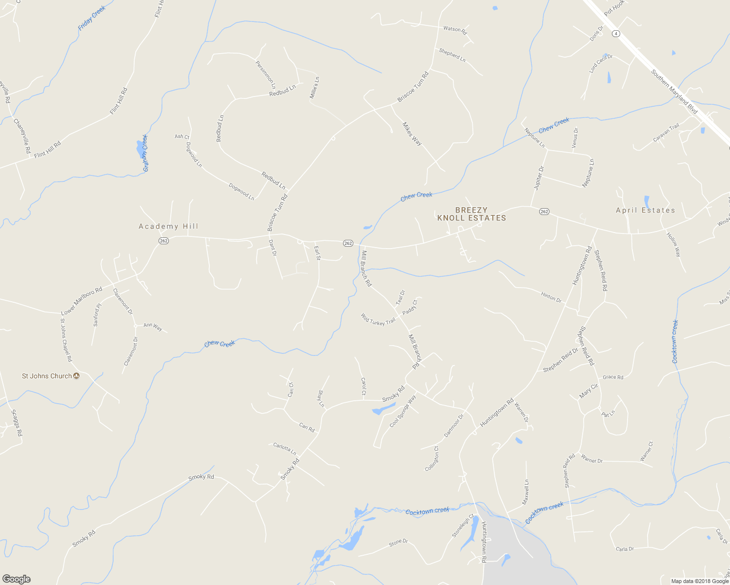 map of restaurants, bars, coffee shops, grocery stores, and more near 6312 Mill Branch Road in Huntingtown