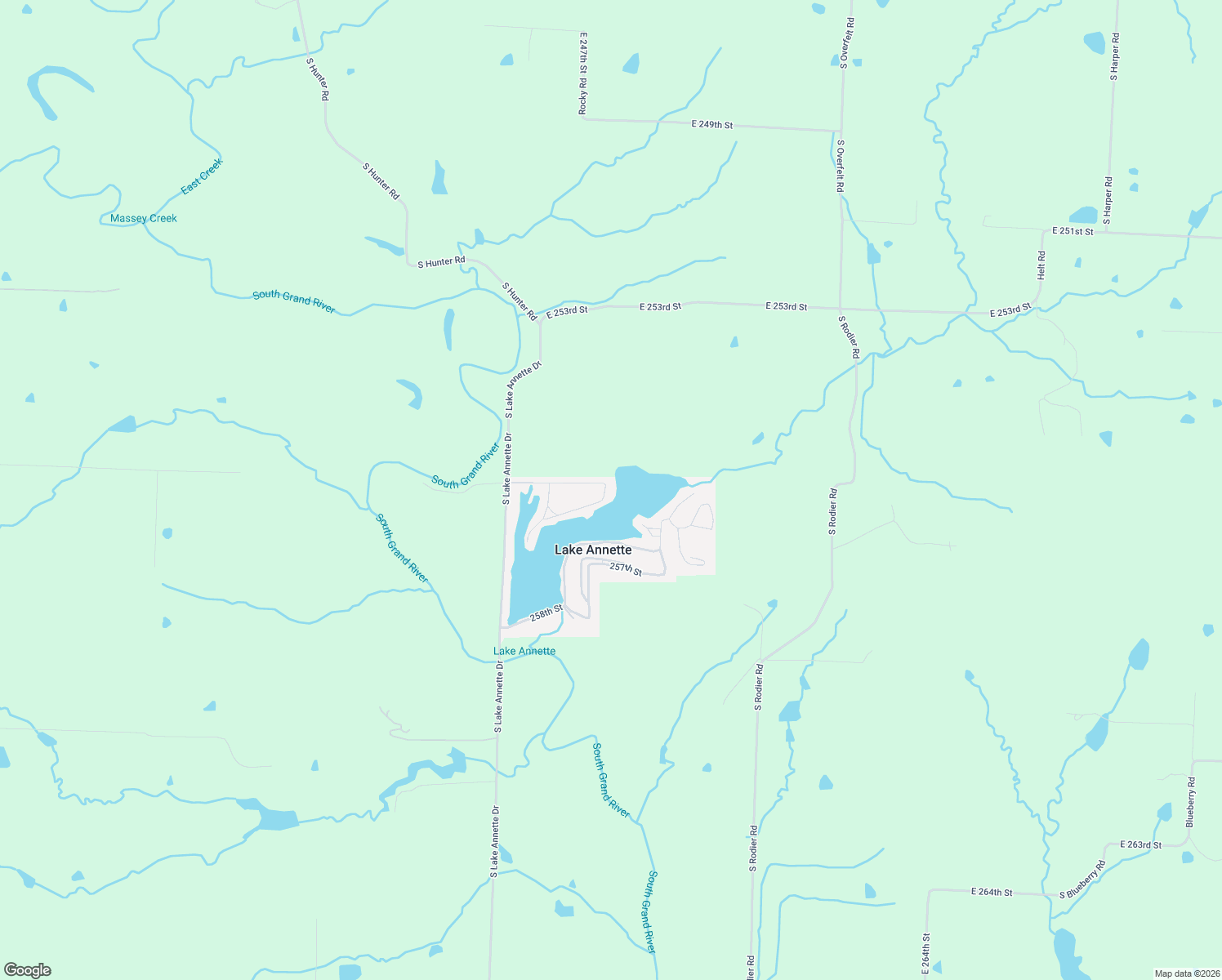 map of restaurants, bars, coffee shops, grocery stores, and more near 8211 East 256th Street in Freeman