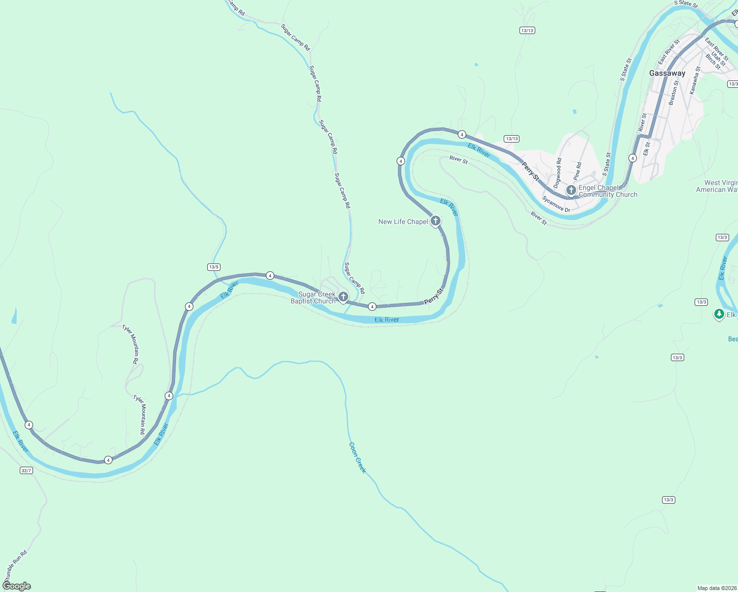 map of restaurants, bars, coffee shops, grocery stores, and more near 115 Triple J Road in Gassaway