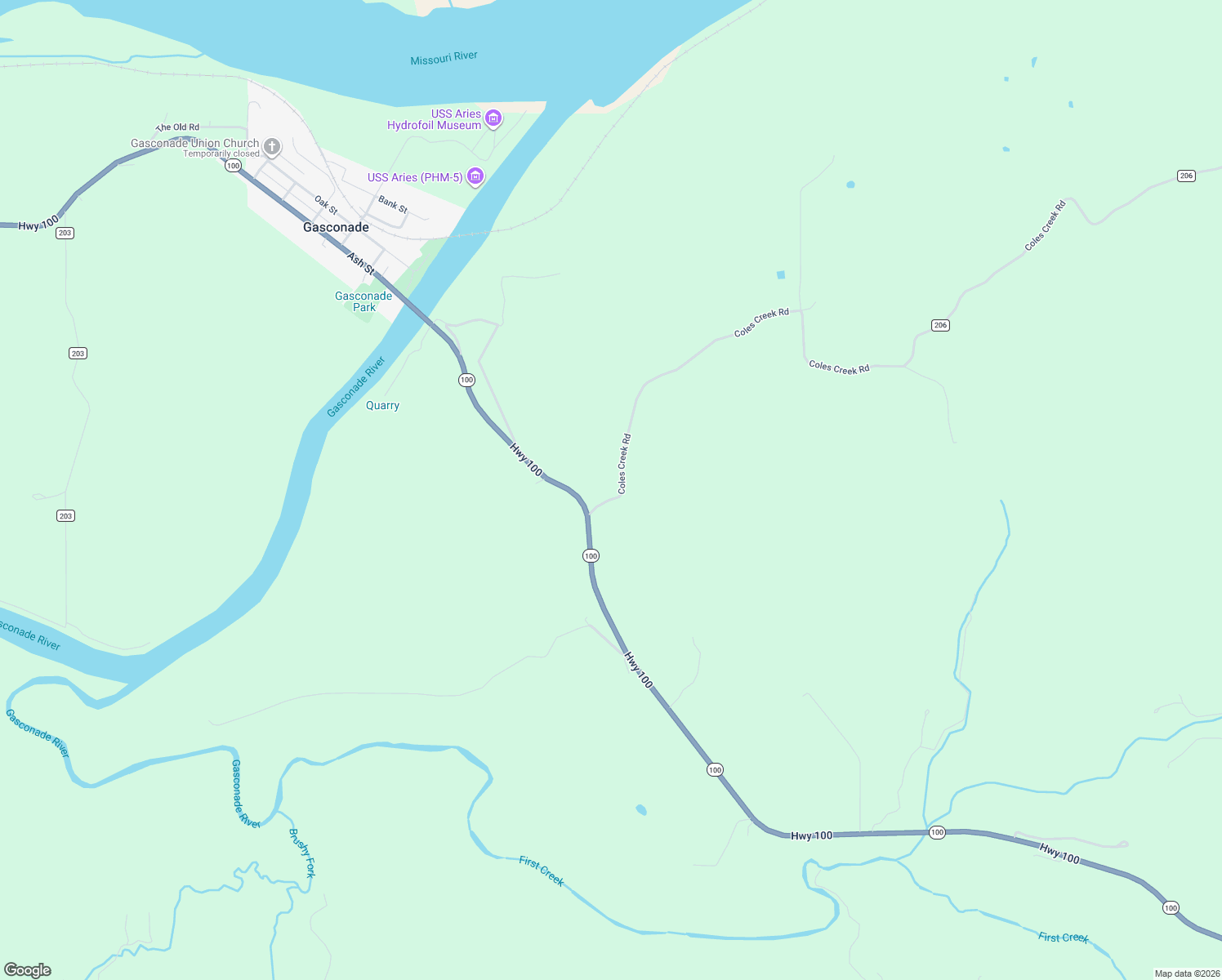 map of restaurants, bars, coffee shops, grocery stores, and more near 1516 Coles Creek Road in Hermann