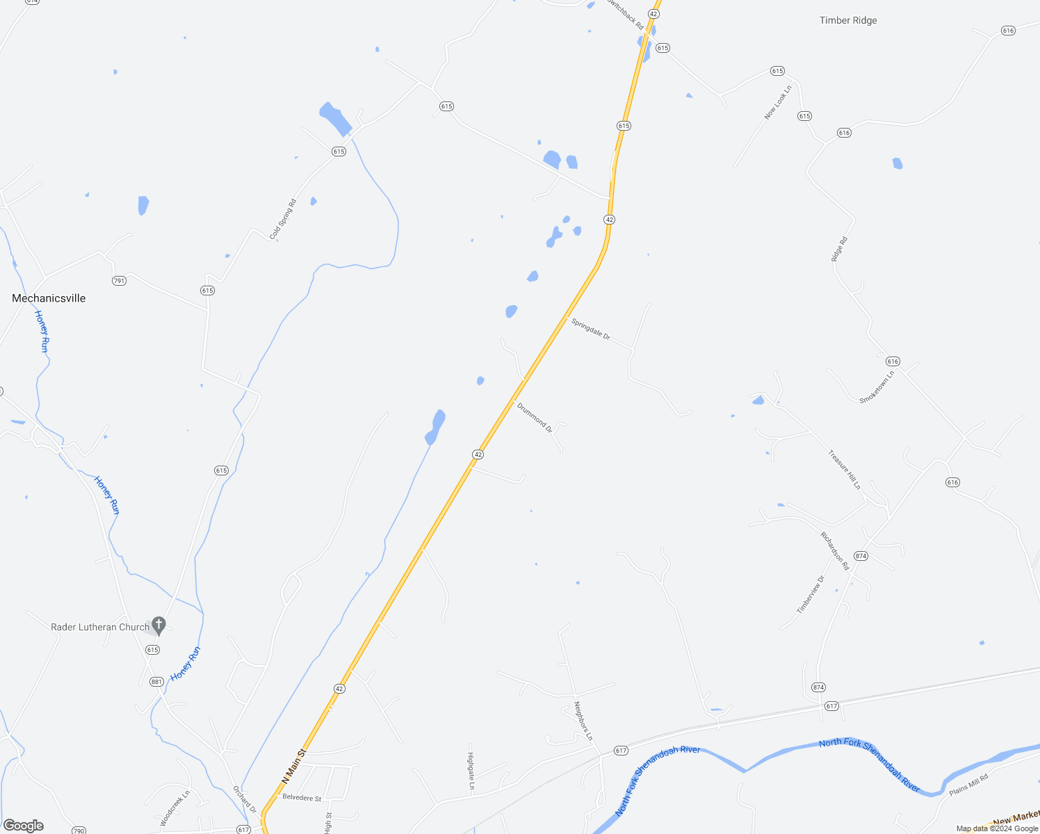 map of restaurants, bars, coffee shops, grocery stores, and more near 16620 Forestville Road in Timberville