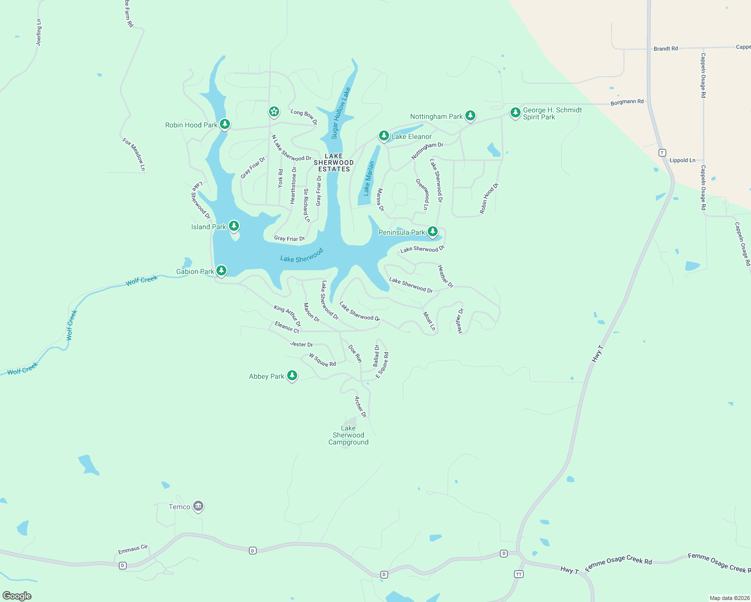 map of restaurants, bars, coffee shops, grocery stores, and more near 1444 Lake Sherwood Drive in Marthasville