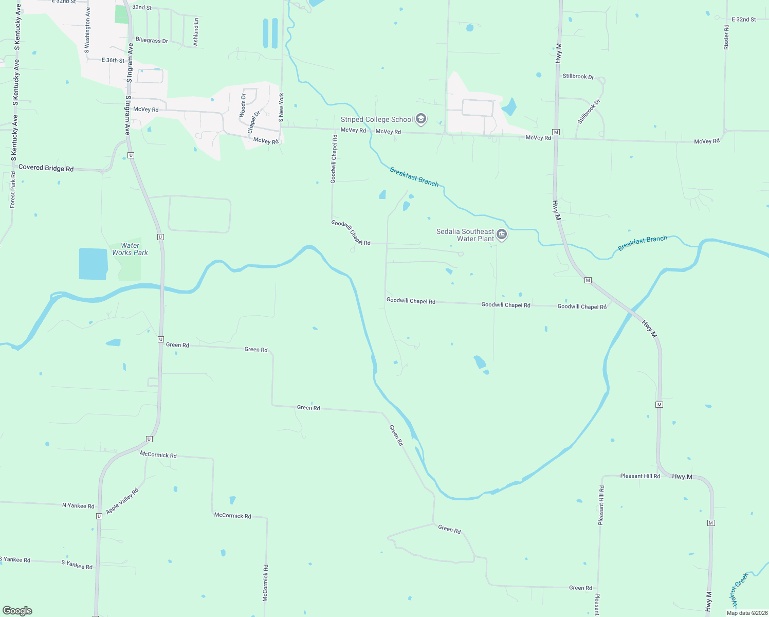 map of restaurants, bars, coffee shops, grocery stores, and more near 28721 Goodwill Chapel Road in Sedalia