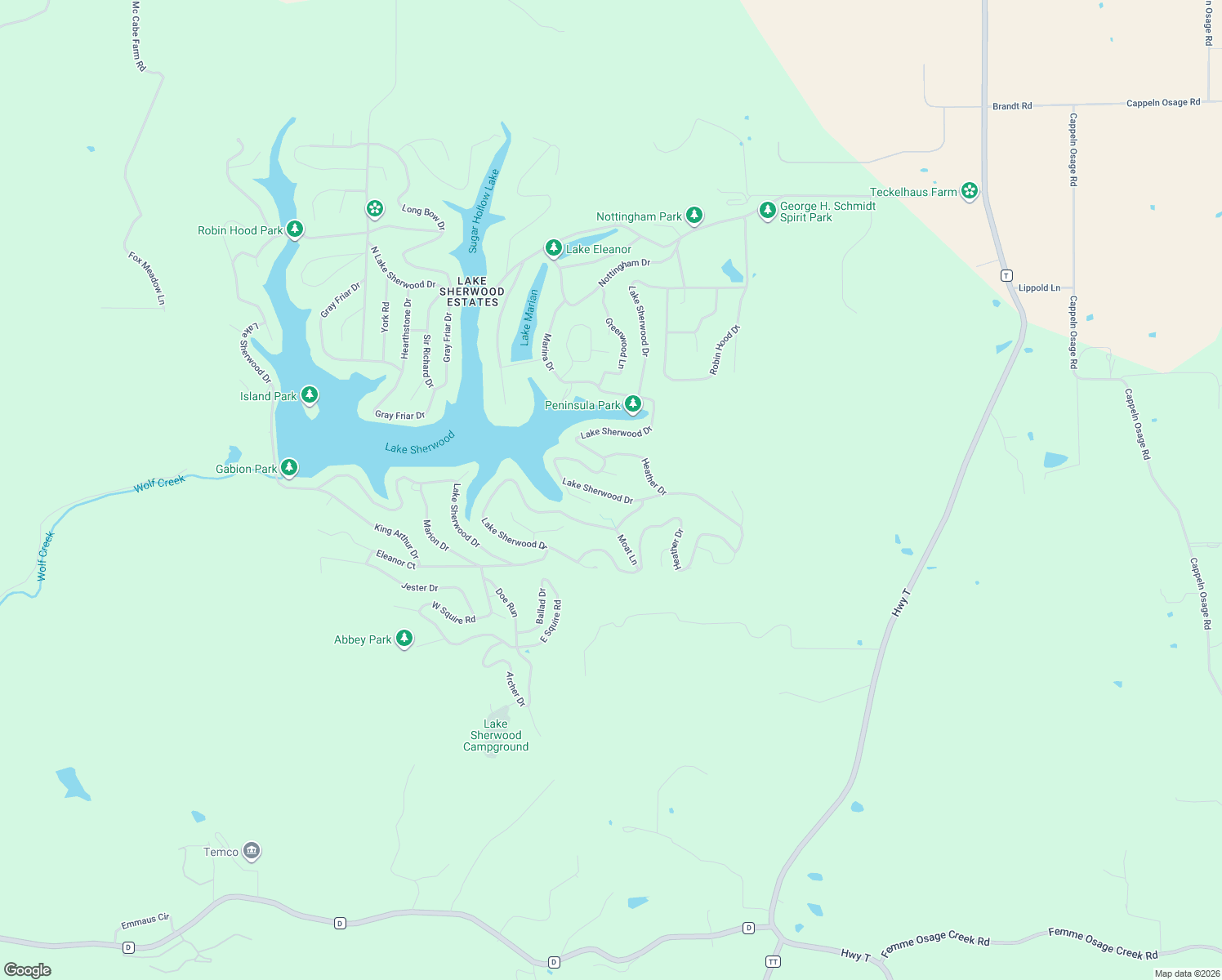 map of restaurants, bars, coffee shops, grocery stores, and more near 2160 Lake Sherwood Drive in Marthasville