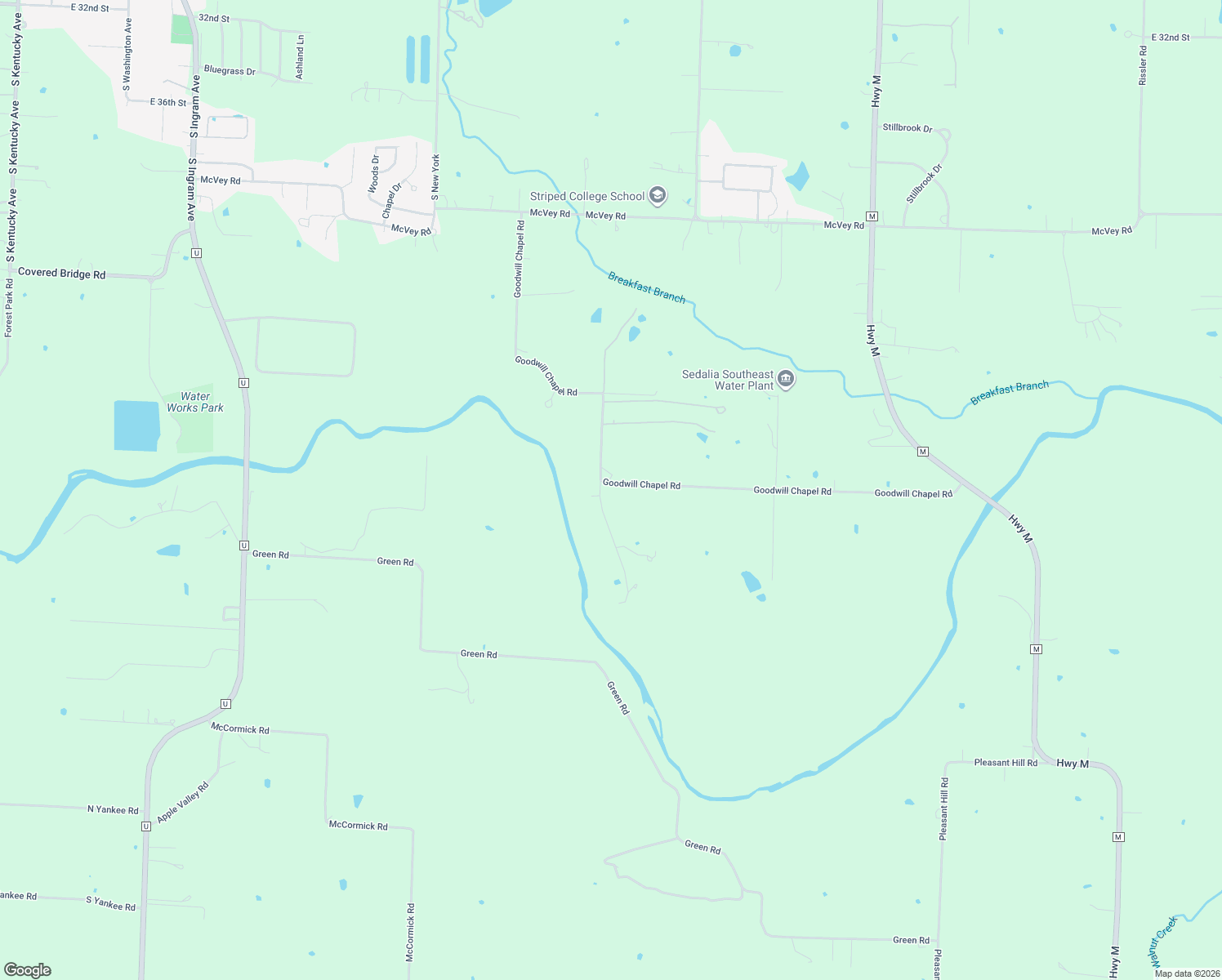 map of restaurants, bars, coffee shops, grocery stores, and more near 28721-28801 Goodwill Chapel Road in Sedalia