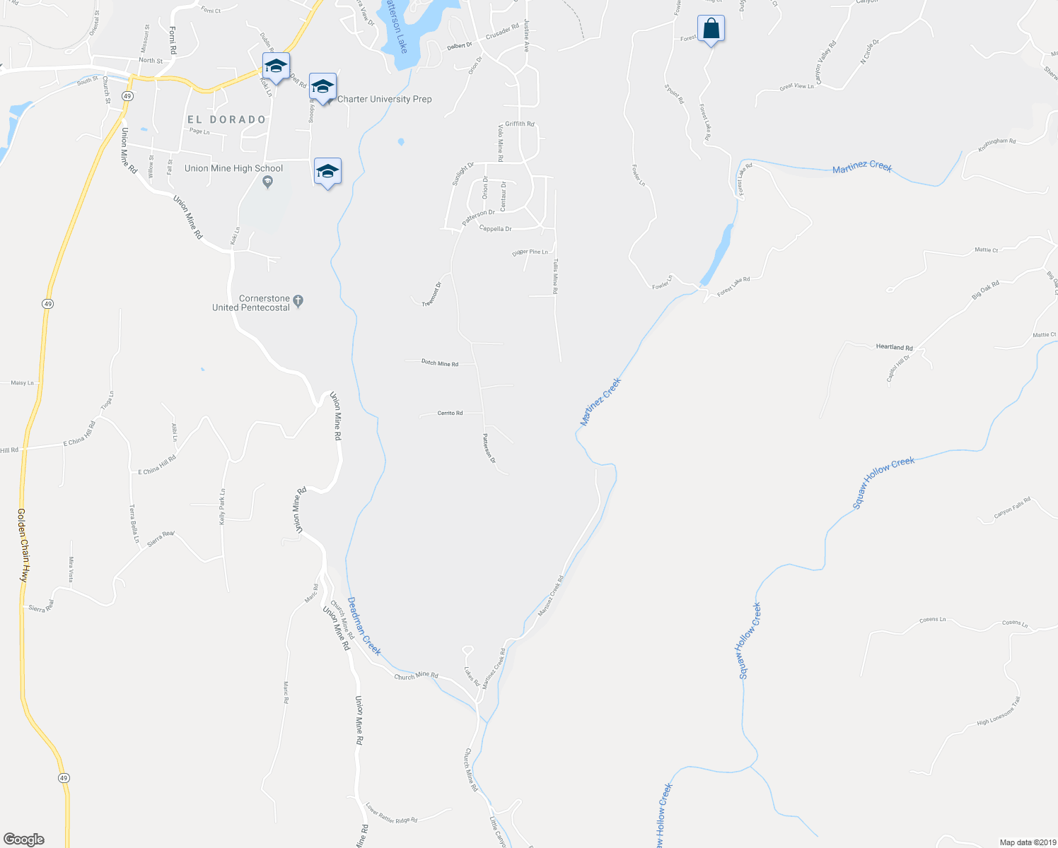 map of restaurants, bars, coffee shops, grocery stores, and more near 821 No Way Out Court in Diamond Springs