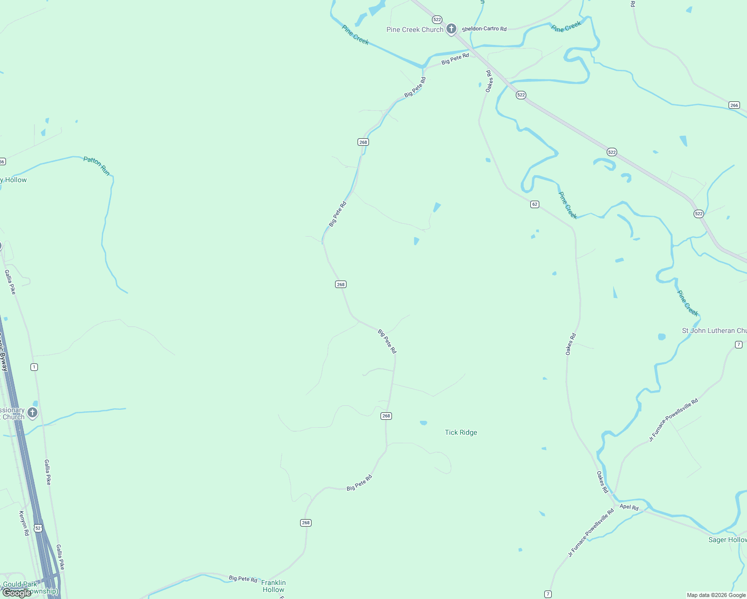 map of restaurants, bars, coffee shops, grocery stores, and more near 2634 Big Pete Road in Franklin Furnace