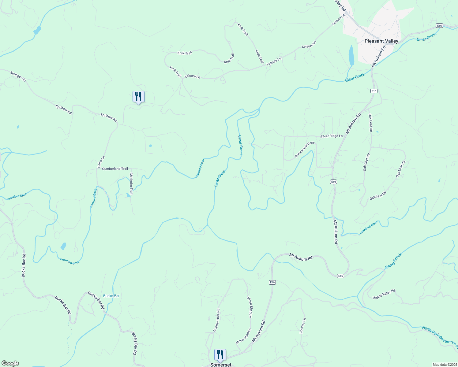 map of restaurants, bars, coffee shops, grocery stores, and more near 5939 Silver Ridge Lane in Placerville