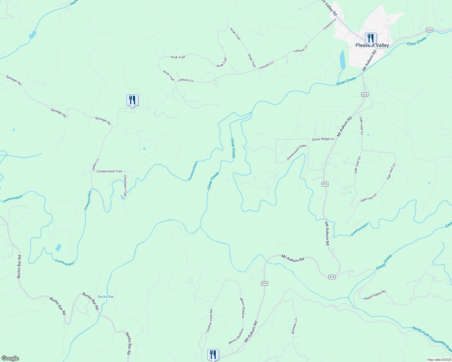 map of restaurants, bars, coffee shops, grocery stores, and more near 5939 Silver Ridge Lane in Placerville