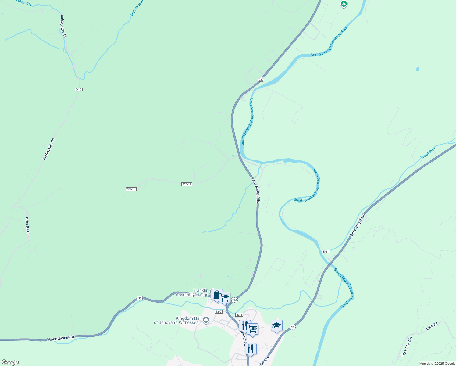 map of restaurants, bars, coffee shops, grocery stores, and more near in Franklin