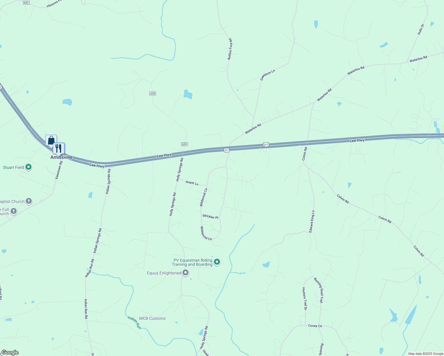 map of restaurants, bars, coffee shops, grocery stores, and more near 2280 Wildwood Circle in Amissville