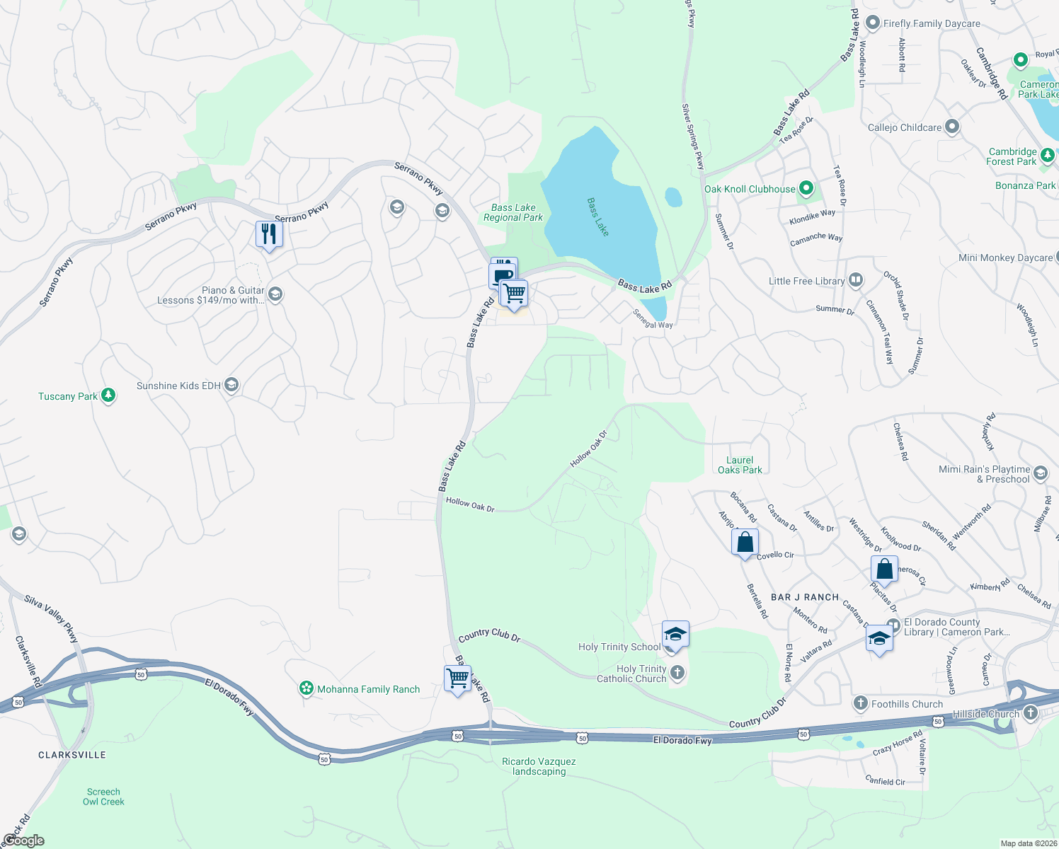 map of restaurants, bars, coffee shops, grocery stores, and more near 3491 Sienna Ridge Road in El Dorado Hills