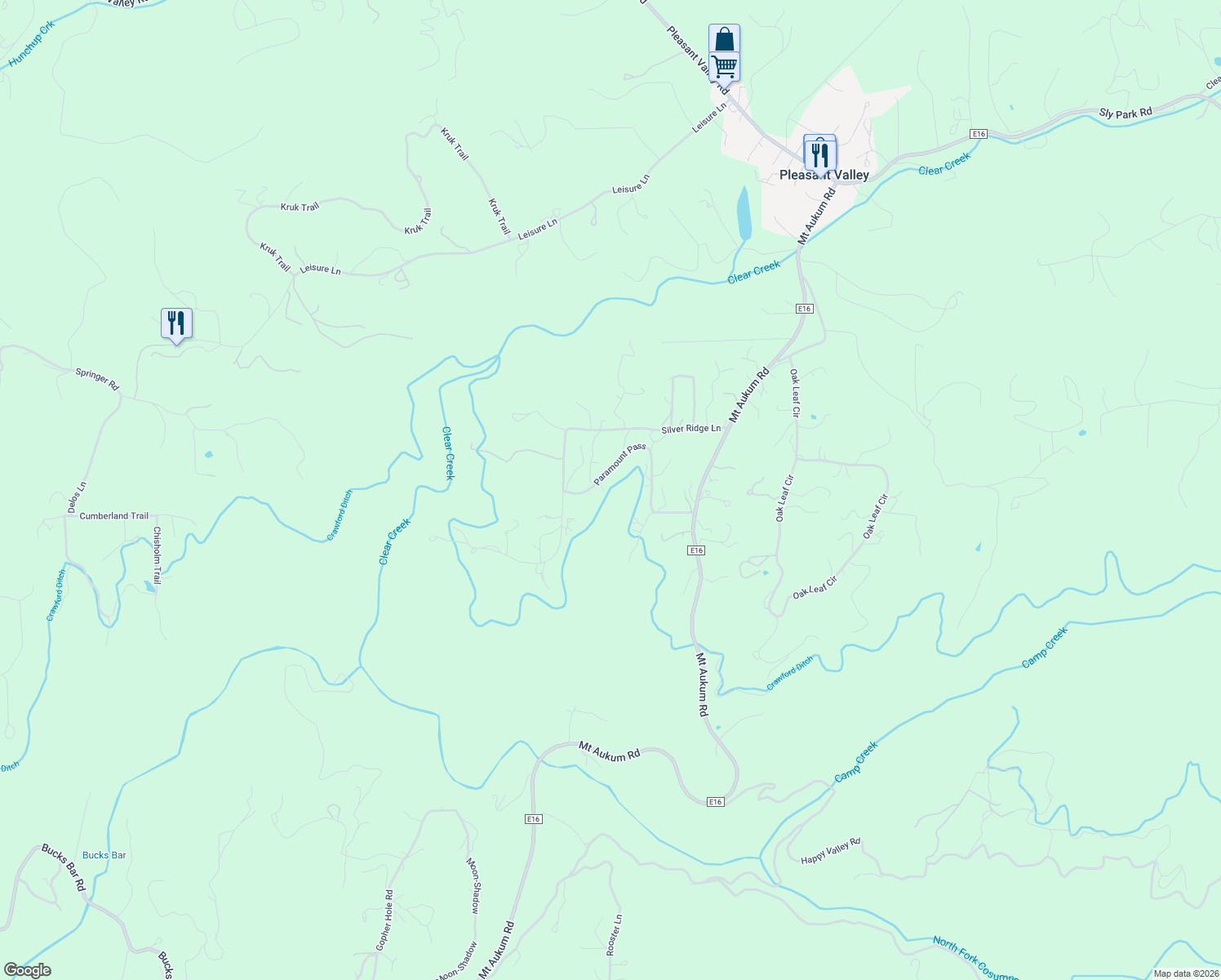 map of restaurants, bars, coffee shops, grocery stores, and more near 7040 Paramount Pass in Placerville