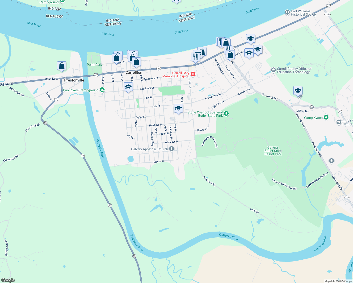 map of restaurants, bars, coffee shops, grocery stores, and more near 1000 9th Street in Carrollton